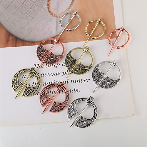 Image of Retro Viking Brooches Cloak Pins Celtic Scarf Shawl Buckle Medieval Clasp Pin Brooch Penannular Brooch for Women Men Jewelry Costume 3Pcs Set