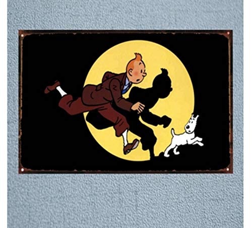 HMMY Plaque Vintage en Fer avec Dessin animé Tintin 30x20 cm