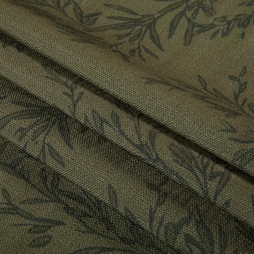 Image of TWOPAGES Pinch Pleat Leaf Print Cafe Curtains, Brown Olive, 52W x 45L