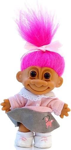 My Lucky - Falda de caniche de los años 50 con 6 muñecas Troll (pelo rosa intenso) por Russ Berrie