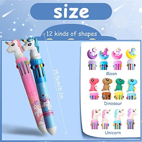 12 Pack 10-in-1 Retractable Ballpoint Pens Multicolour Pens,10 Colours Ball Point Pen in One for Kids,0.5mm Multi Coloured Pen for School Office Supplies Students (Combination 2)