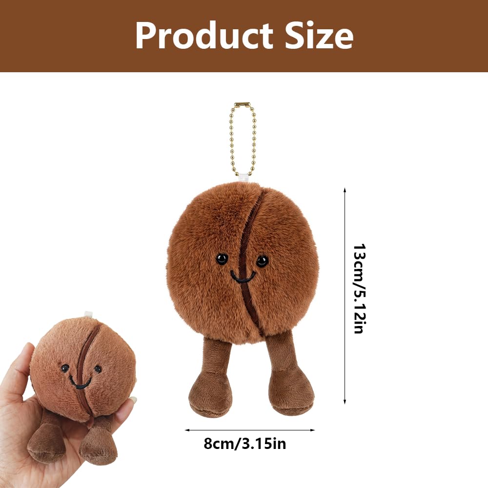 Kaffeebohnen Plüschtier Mini 13cm Kuscheltier Anhänger, Cartoon Weiches Kaffeebohne Plüsch Dekoration für Tasche Auto Schlüsselanhänger, Lustiges Mini Kuscheltier für Zuhause Büro Geschenk