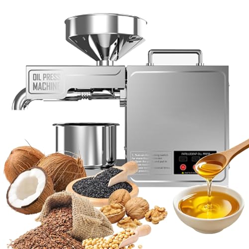 ZyKnaurral Extractor de Aceite de nueces, Acero Inoxidable Frío y Caliente Máquina de Prensa de Aceite, Prensado en Frío/Calor para Cacahuetes, Almendras, Granos