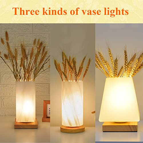 Vase Table Lamp, Diy Vase Lamp Usb Charging Port Dimmable Flower Lamp, Led Frosted Glass Shade Bedside Lamp Room Decor Night Light With Wood Base For Bedroom Living Room Office Home Decor (Trapezoid) #TOP5