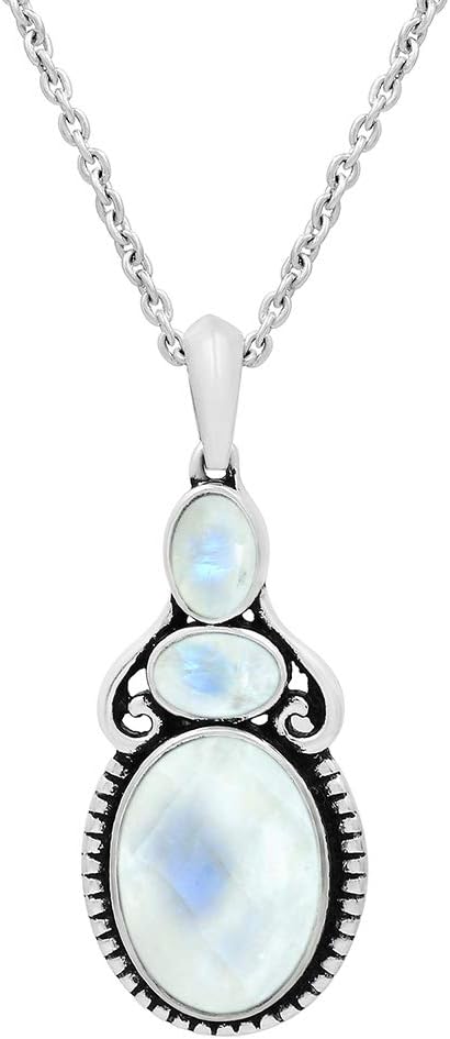 Natural Moonstone Lapis Labradorite Pendant 10x14mm Oval Shape Gemstone 925 Silver Overlay Pendant with 18 Inches Chain