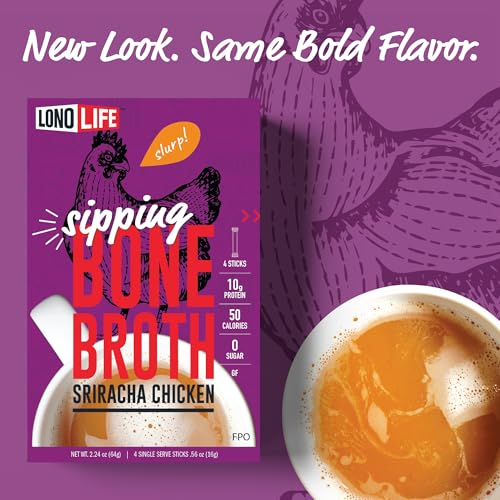 image for LonoLife Sriracha Chicken Bone Broth Powder Mix | 10g Protein | Collag