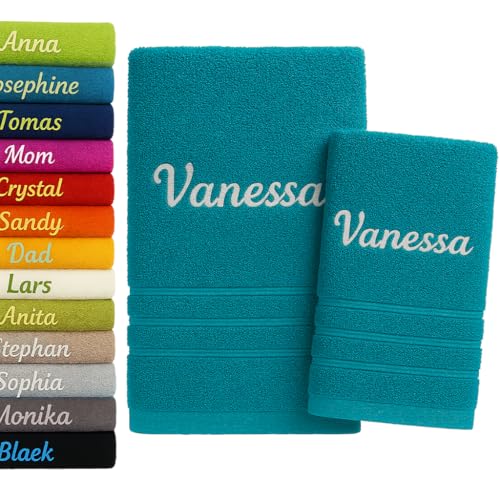 Pet-Jos Lot de 2 Serviettes de Bain et Serviettes de Main Personnalisées avec Nom Brodé Lot de 2...