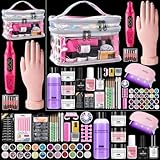 Deciniee Acrylic Nail Kit: Practice Hand Acrylic Powder Set with UV Lamp and Electric Nail Drill-False Nail Tips Manicure Full Set for Beginners Home Salon-Nail Art Decoration Tools in Silver Gift Bag