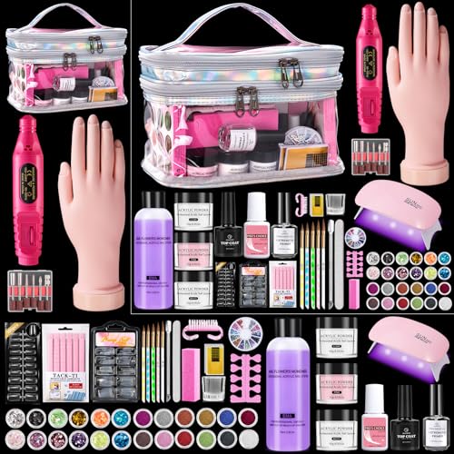 Deciniee Acrylique Kit Ongles Pour Débutants–Faux Ongles/Poudre Acrylique/Lampe UV/Main D'Entrainement Manucure-Idéal Pour DIY Nail Art-Kit Avec Outils Complet Dans Un Sac De Stockage Silber