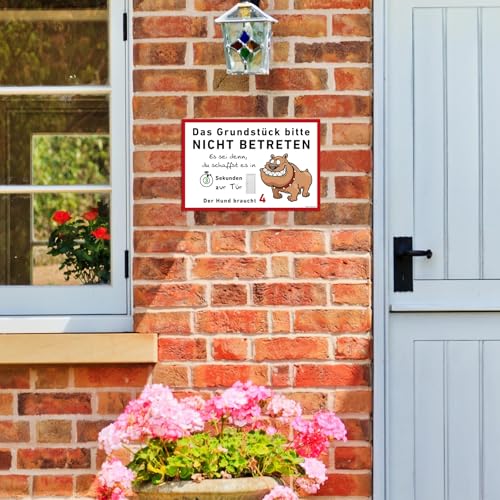 TRIOSK Hunde Schild Warnung Verbotsschild lustig mit Spruch Grundstück Nicht Betreten Verbot Warnschild Hinweis Hundeschild Sprüche Geschenk für Hundefreunde Blechschild 30x20 cm groß