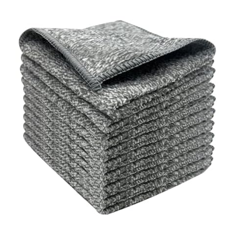 PaWuKi Kitchen Dish Cloths (10 x 10 Inches, Grey, 10 Pack), Premium Microfiber Cleaning Cloth, Absorbent Streak Free Lint for Cleaning, Reusable and Washable Towels Cover