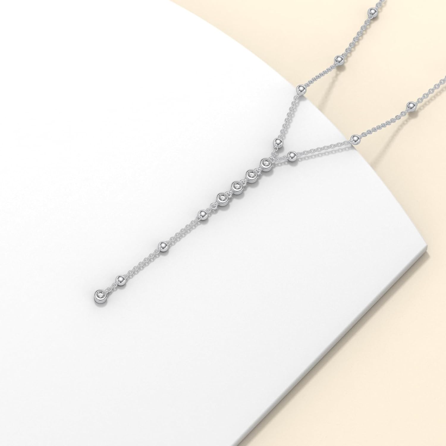 Diamond Station Necklace 925 Sterling Silver Y-Shaped Chain Pendant Necklace with Lab Grown Diamond Jewelry Birthday Anniversary Christmas Gifts for Women Mom Wife Girlfriend Sisters Friend Her