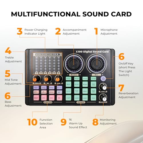 Image of FLYBALL Professional Condenser Microphone Kit with Live Sound Card, 26mm Mic, Boom Arm, Shock Mount & Pop Filter, Studio Recording, Starmaker Singing, Podcast & Streaming Setup UG 900 UHH