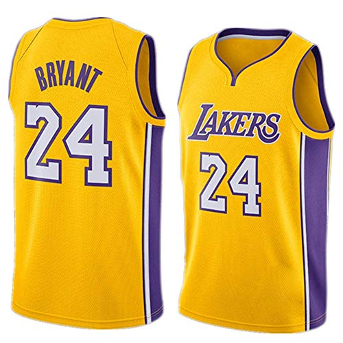 Camiseta de Baloncesto para Hombre, Los Angeles Lakers #24 Kobe Bryant. Bordado Swingman Transpirable y Resistente al Desgaste Camiseta para Fan (Yellow-2, M)