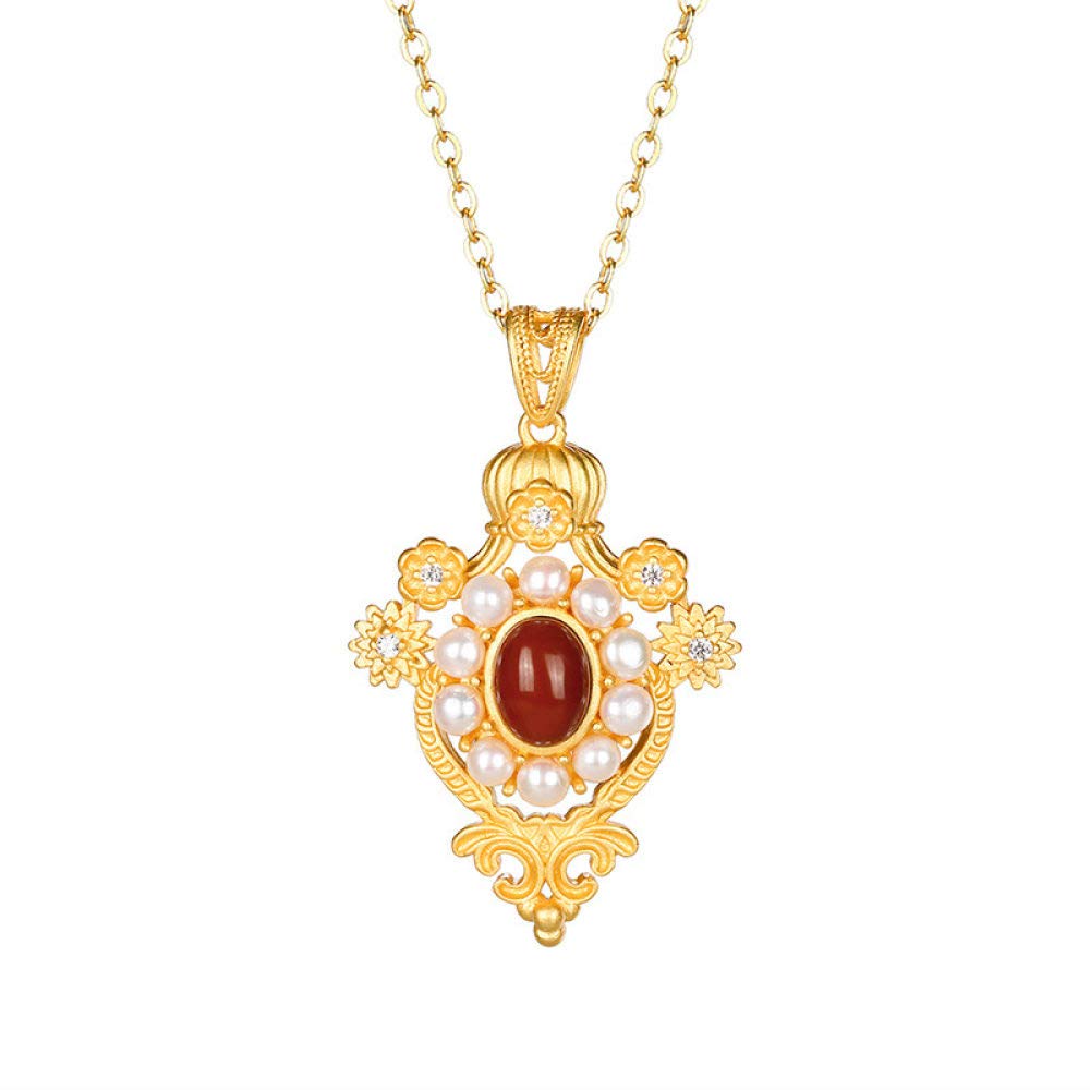 Collar De Plata De Ley 925 Para Mujer, Ágata Roja Retro, Perla Barroca, Palacio Delicado, Encanto De Estilo Chino Simple De, Regalo para Novia para Hombres