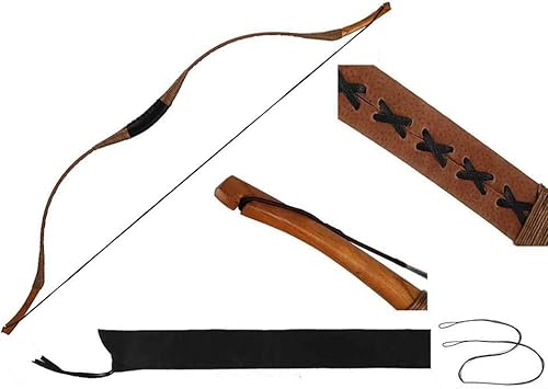 PG1ARCHERY Arco Recurvo Tradicional Arco Largo Basico de Cuero de Cerdo Hecho a Mano Arco Largo Izquierdo y Diestros para Caza Práctica Objetivo