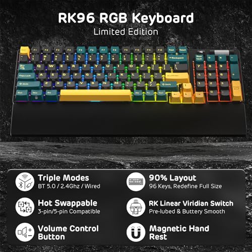 Image of RK ROYAL KLUDGE RK96 RGB Limited Ed, 90% 96 Keys Wireless 3-Mode BT5.0 /2.4G /USB-C Hot Swappable Mechanical Keyboard w /Wrist Rest, Volume Control, Software, Massive Battery, RK Viridian Switch