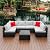 Nestl Patio Furniture Set 7 Piece Outdoor Conversation Set with Black Wicker Sectional and Off White Cushions