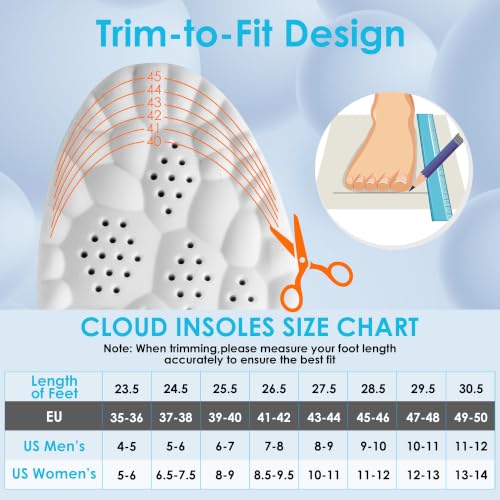 Image of 4D Cloud Steppers Insoles for Men and Women - Shock Absorption Inserts, Soft Anti-Fatigue, Memory Foam Insoles for Shoes, Boots & Sneakers (Black, Men: US 9-12 / Women: US 11-14)