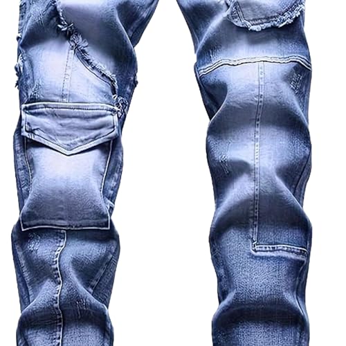 Stretch Jeans Men Cargo Style Blue Pants Mens Jeans Stretch Straight Leg Distressed Denim Fit3
