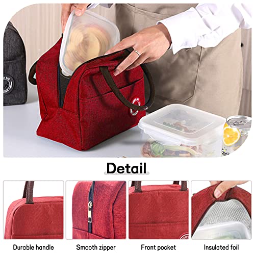 Hubako Small Portable Cute Lunch Bag For Kids, Mini Insulated Children Lunch Box Reusable Student Lunch Tote Bag With Front Pocket For Boys Girls, Durable Lunchbag For School Picnic Office Work (Red) #TOP2