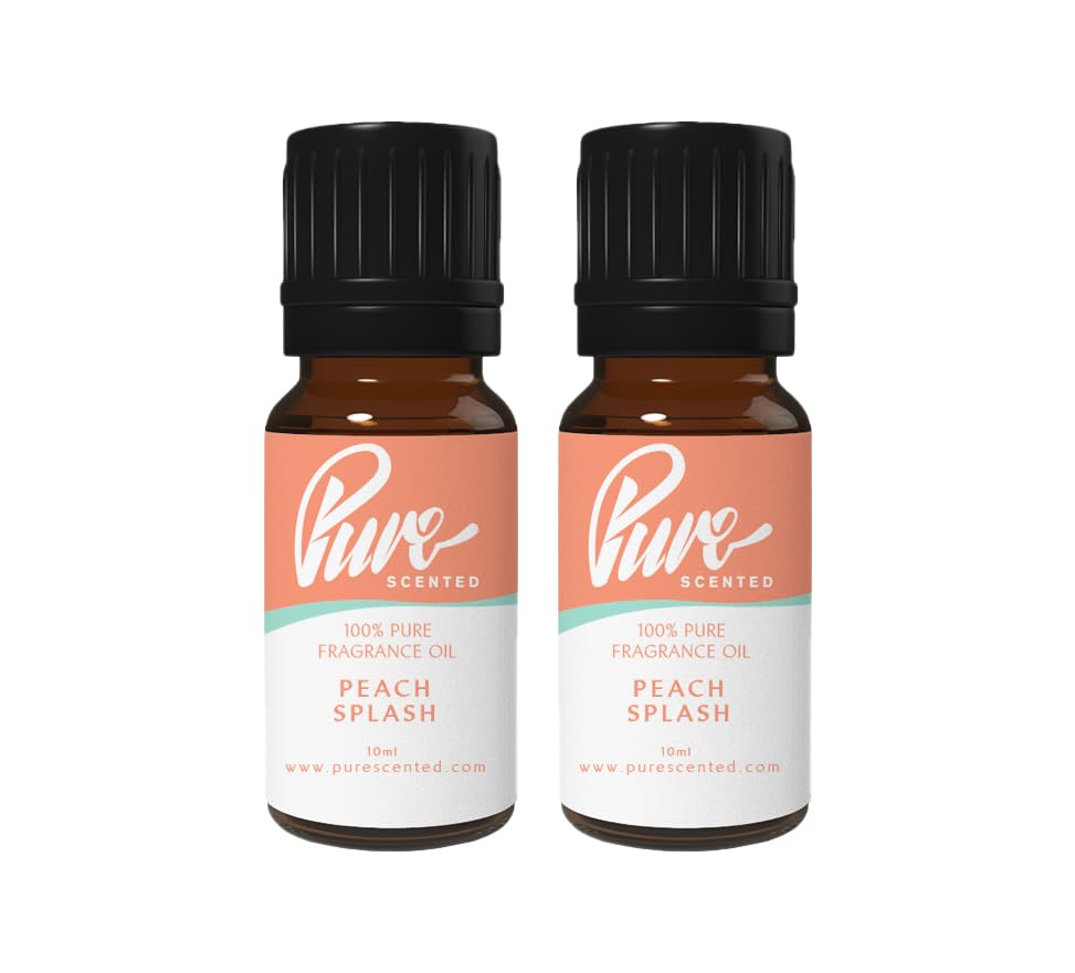 Pure Scented 20ml Fragrance Oils - 2 x 10ml Suitable for Candles, Soaps, Slime, Diffusers, Cosmetics, Wax Melts, Designer (2 x 10ml, Peach Splash)