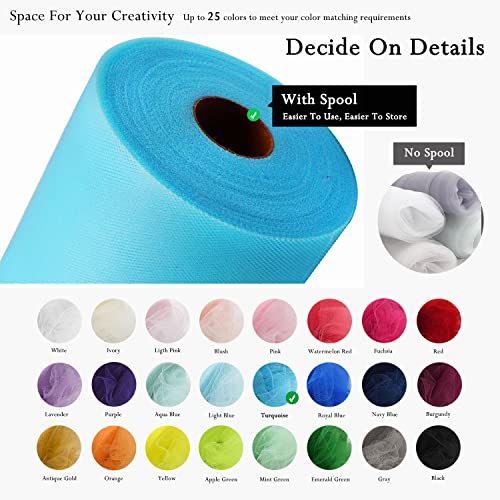Image of Turquoise Tulle Fabric Rolls 54 Inch by 40 Yards Tulle Bolt Spool for Wedding Decorations DIY Tutu Baby Shower Table Skirt Ceiling Decor Birthday Party Craft Supplies