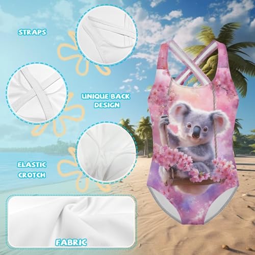 Image of WELLFLYHOM Girls Swimsuit 5-14 Cross Back Swimwear Full Coverage One Piece Bathing Suit Sleeveless Beachwear