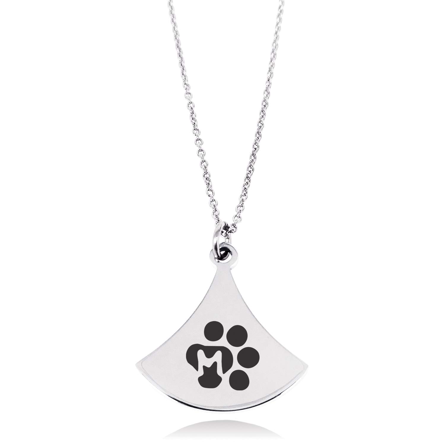 Stainless Steel Letter M Initial Cat Dog Paws Monogram Pendulum Curved Triangle Charm Pendant Necklace