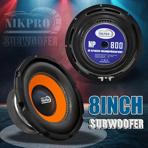 Image of NIKPRO 8-Inch Car Subwoofer Speaker | 800W Peak Power, 150W RMS | 4 Ohm | 4-Layer Copper Voice Coil | Deep Bass for Car, Home & Theater | Black & Orange