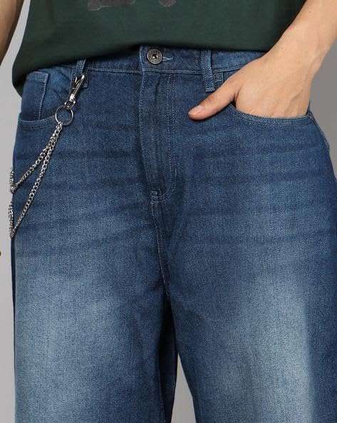 Image of M Q Denim Men's Straight Fit Jeans | Mid Wash Whisker Spray | Comfortable Cotton Denim for Daily & Casual Wear