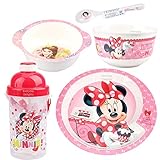Minnie Princess Dinnerware Flatware Meal Set for Girls – Plate Bowls Water Bottle Spoon, 5 pieces