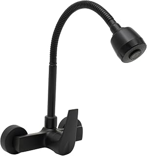 Grifo de pared, giratorio 360°, grifo de pared de cocina, grifo monomando frío y caliente, grifo de cocina montado en la pared, negro