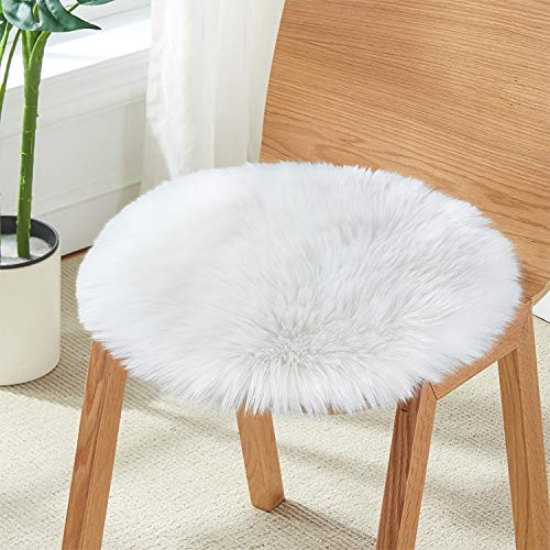 Junovo Premium Soft Round Faux Fur Sheepskin Seat Cushion Chair Cover Plush Area Rugs For Bedroom, 14 X 14Inch, White #TOP3