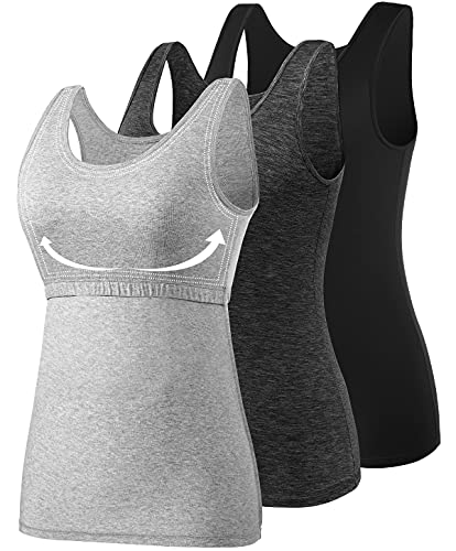 Image of AMVELOP Tank Tops for Women Built in Bra Cotton Shelf Bra Tanks Layering Undershirts 2-3 Pack