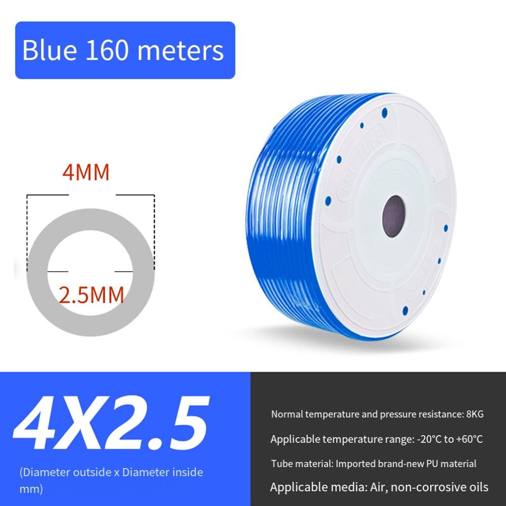 Manguera de aire de poliuretano de alta presión de 4 mm de diámetro exterior x 25 mm de diámetro interior, 160 m de tubo neumático flexible, herramientas de compresor
