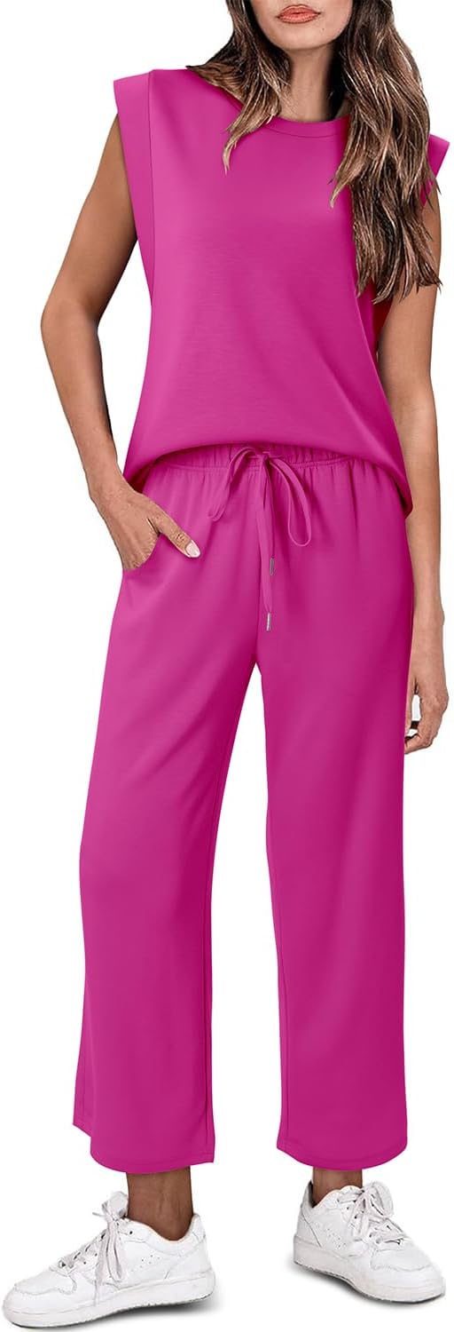 CHICZONE Two Piece Summer Sets for Women Casual Travel Vacation Outfits Wide Leg Crop Pants Lounge Sets - Image 3