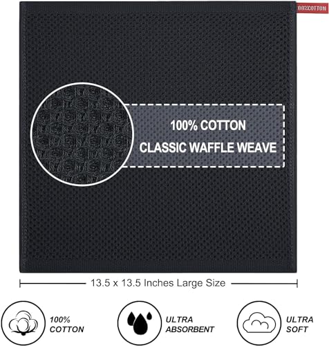 Image of Cotton Kitchen Dish Cloths, 6 Pack Super Absorbent and Lint Free Waffle Weave Dish Towels, Fast Drying Dish Rags for Washing Dishes, 13.4 X 13.4 Inch, (Black, Pack of 6)