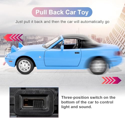 Image of 1:24 Mazda Miata MX-5 Blue Model Toy Car with Pullback, Removable Top, Blinking Lights with Sound and Bright Lights