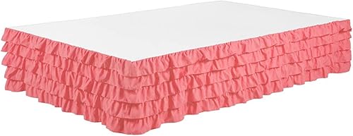 Falda de cama con volantes de cascada 100% microfibra cepillada con caída de 14 pulgadas, tamaño matrimonial, color caqui
