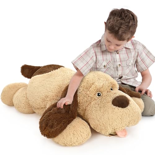 MorisMos 40 Inch Giant Dog Stuffed Animals, Fluffy Large Stuffed Dog Plush, Big Puppy Throw Pillow Gifts for Kids, Boys, Girls, Brown