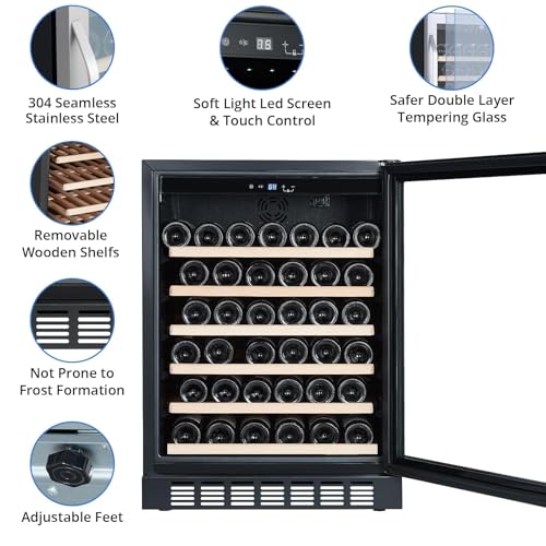 Image of Garvee Wine Cooler Refrigerator, Freestanding Compressor Wine Cellar, Compact Design, Single Glass Door, 32 Bottles, Digital LED Touch Control 41℉-64℉, for Red, White, Champagne or Sparkling Wine