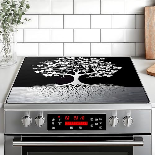 Image of Tree of Life Stove Top Cover Retro Flower Gas Stove Top Cover for Home Decoration Kitchen Pad Non-Stick Washable Cooktop Covers Countertop Protector Keep Stove Clean 28 inchx20 inch