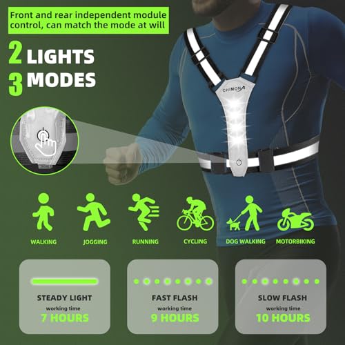 LuTuo LED Reflective Vest Running Gear, 360 High Visibility Running Vest with Adjustable Waist/Shoulder, USB-C Rechargeable Running Lights for Runners Night Jogging Running Dog Walking Cycling - Image 3