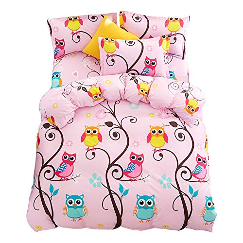 Jqwupup Pink Twin Duvet Cover Girls, Kids Bedding Set Twin Gift For Teens Girls With Zipper (Twin, Pink Owl) #TOP8