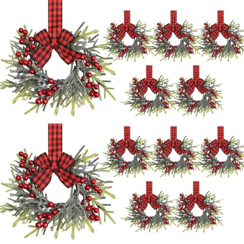 YMDOBIGER 12 Pcs Kitchen Cabinet Wreaths - Mini Christmas Wreath with...