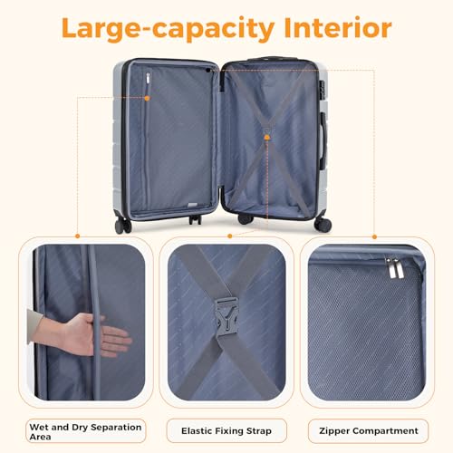 Image of NEWBULIG 24 Inch Checked Luggage, Expandable Suitcase with Spinner Wheels | ABS Hard Shell, Lightweight, Rolling, Smooth, TSA Lock, Business Trips and Daily Vacations, Light Grey