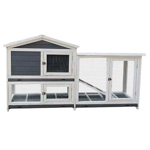 鶏小屋、大型屋外鶏小屋、木製屋外、二重構造、組み立て簡単、4?6羽の鶏を収容可能、マルチドア設計、アスファルトシングル屋根保護、トレイは取り外し可能。 (グレー)