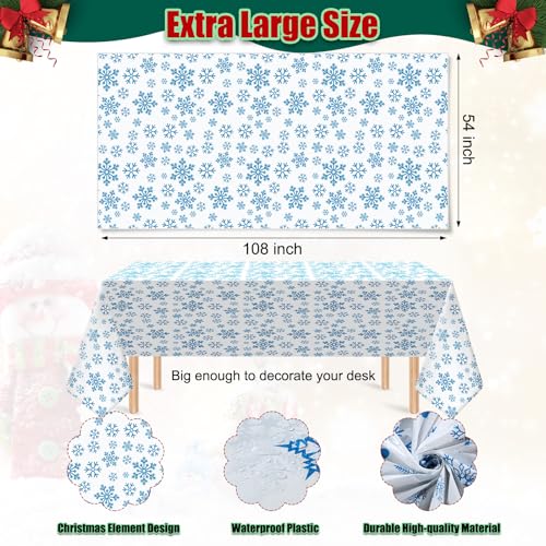 Preboun 3 Pieces 54 x 108 Inches Snowflake Tablecloths - Plastic Waterproof Christmas Table Cover for Holiday Winter Party Kitchen Supplies (White) – Image 2