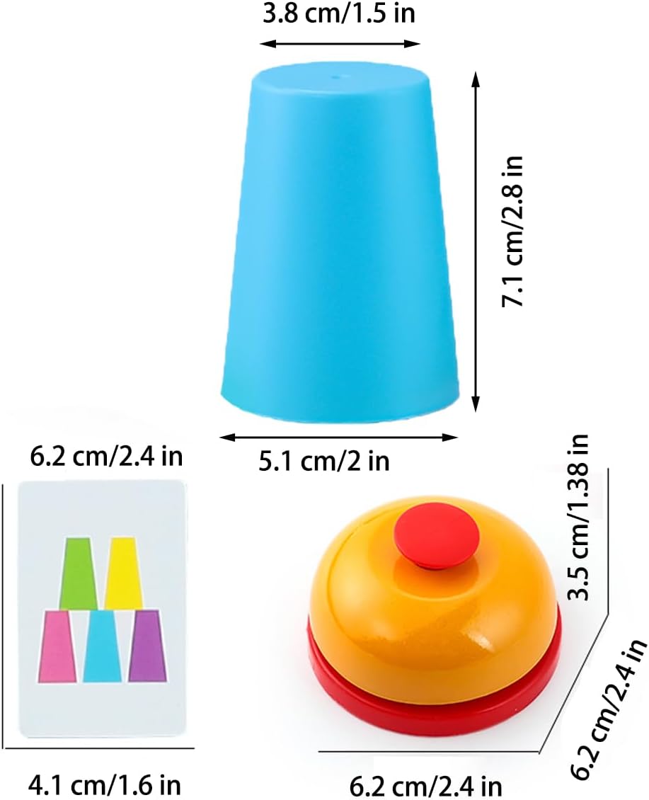 2 Set Interactive Color Stacking Cup Game Set - Mental Training & Competitive Family Activity with 12 Cups, 54 Challenge Cards & Buzzer (Family Edition C)